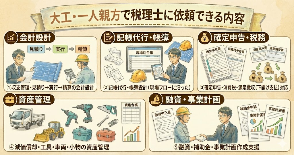 大工・一人親方で税理士に依頼できる内容