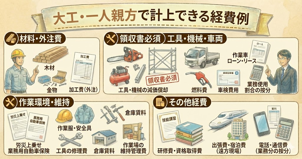 大工・一人親方が計上できる経費例