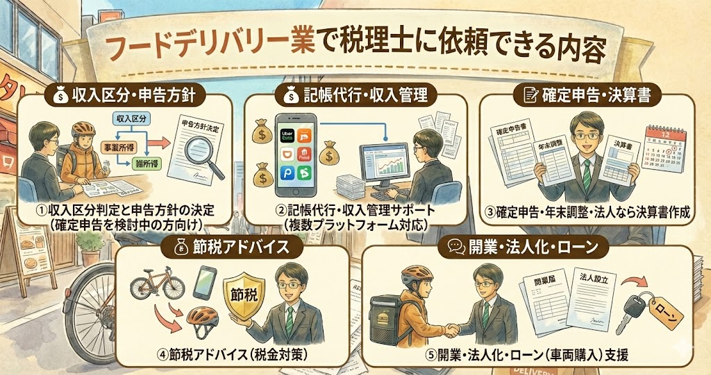 フードデリバリーで税理士に依頼できる内容