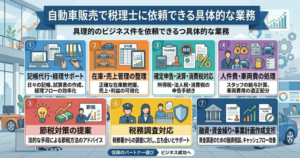 自動車販売で税理士に依頼できる具体的な業務