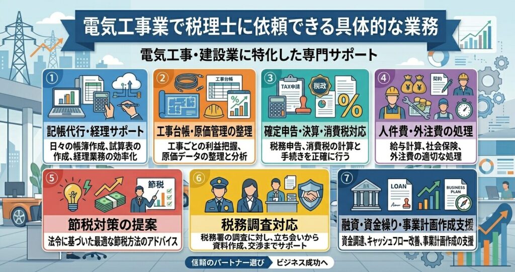 電気工事業で税理士に依頼できる具体的な業務