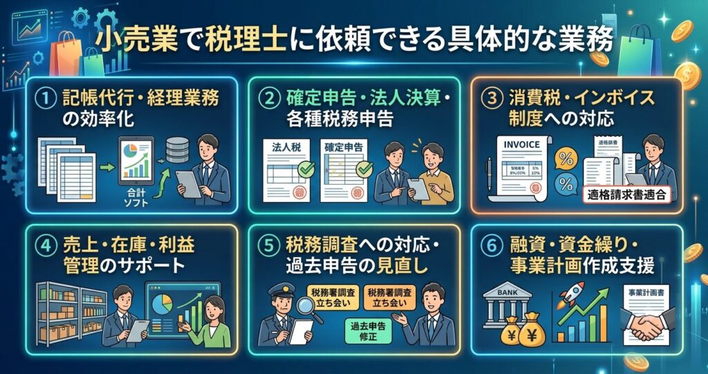 小売業で税理士に依頼できる具体的な業務