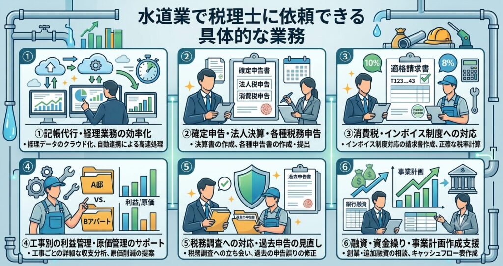 水道業で税理士に依頼できる具体的な業務